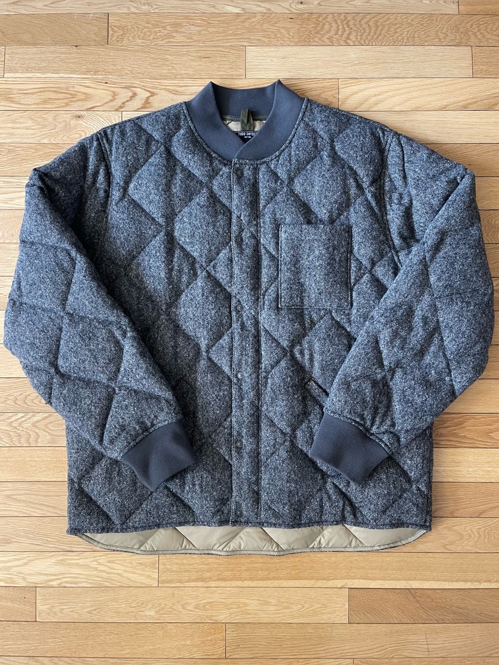 Todd Snyder Quilted Snap Bomber in Dark Charcoal Donegal